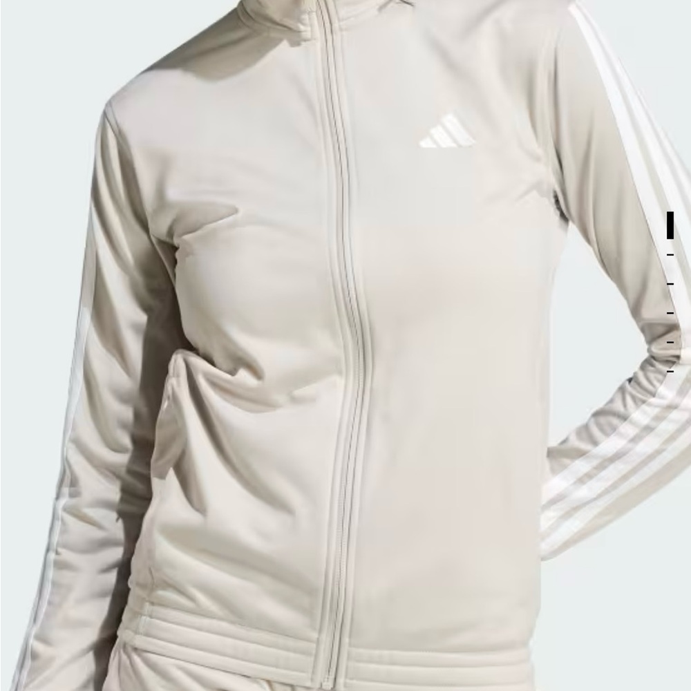 Adidas Beige Track Jacket and Pants with White Stripes